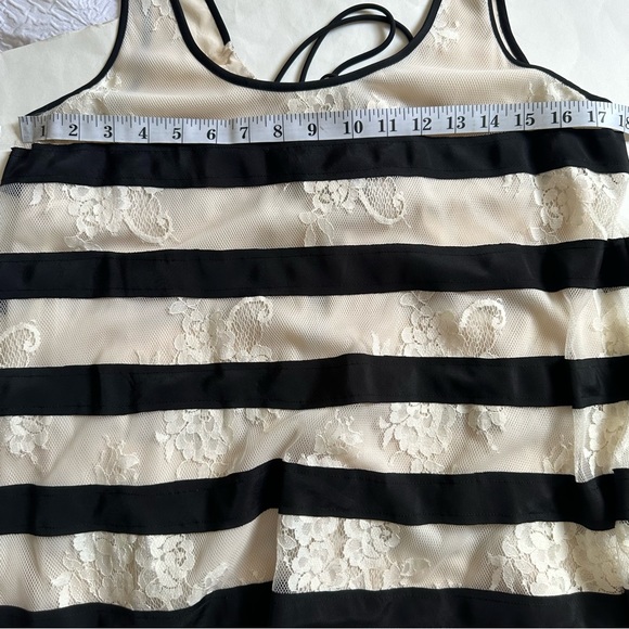 BCBG MAXAZRIA Augustin Antique White Black Striped Lace Trapeze Dress-Size Small - Picture 8 of 10